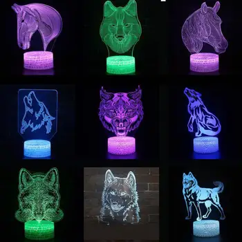 Krekinga parastā galda lampa vilku galvas Ziemassvētku dekoratīvie gaismas zirgu 7 krāsu izmaiņas Moderne Galda Lampas apdare 3D nakts gaisma