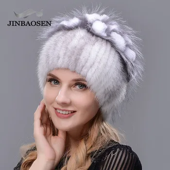 Krievijas kažokādas Sieviete ziemas modes nekustamā ūdeļu kažokādas cepure, vilnas slēpošanas truša dabas fox adīta cepure siltā ausu aizsardzības ceļojuma cepure
