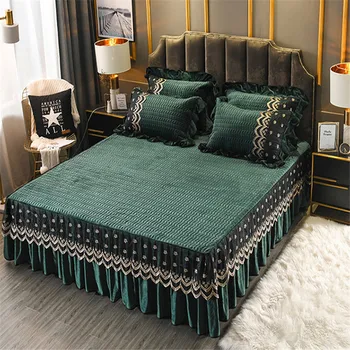 Kristāla Samta vadvirsmas gulta segtu 3pcs Eiropas gultas pārklāji anti-slip tīrtoņa krāsas samta matrača segtu luksusa kvalitātes multi-izmērs