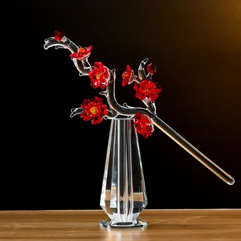 Kristāla Stikla Plūmju Ziedu Figūriņas Ķīniešu Stila Rožu Amatniecības Kāzu Valentīna Diena Dāvanas, Galda Dekori Rotas (6 Krāsas)