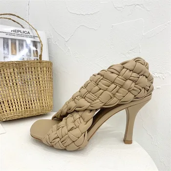 Krusta Siksna Pītā Sandales Sieviešu augstpapēžu spaure kājām, rokām austi Gladiator sandalias vasaras puse kleita skrejceļa kurpes sieviešu