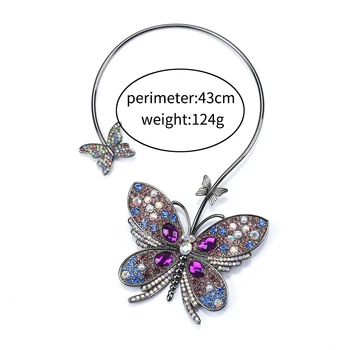 Krāsains Crystal Butterfly Neatkarīgu Kaklarota Ilgi Atvērt Koriģēts Metāla Akmens Paziņojumu, Kaklarotas Sānslīdi Kaklasaite Apkakles Rotaslietas, Vairumtirdzniecība
