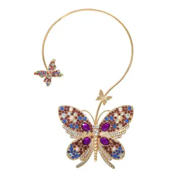 Krāsains Crystal Butterfly Neatkarīgu Kaklarota Ilgi Atvērt Koriģēts Metāla Akmens Paziņojumu, Kaklarotas Sānslīdi Kaklasaite Apkakles Rotaslietas, Vairumtirdzniecība