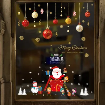 Krāsains Ziemassvētku Bumbiņas Santa Apdare Vinila Uzlīmes skatlogu pašlīmējošas Sienas Uzlīmes Mājas Dekoru