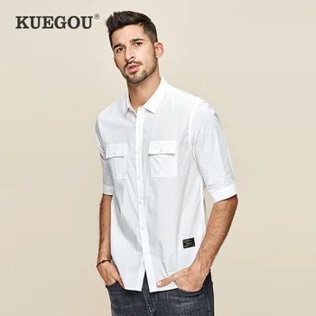 KUEGOU Zīmolu Vīriešu īsām piedurknēm krekls pavasara Vīriešu atpūtas modes vienkāršu instrumentu krekls vasaras top BC-8837
