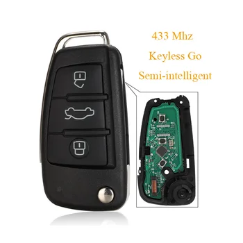 Kutery 3 Pogas Smart Remote Auto Atslēgu Fob 433Mhz Audi A3-Mqb Keyless Go/Semi-saprātīga Hu66 Asmens