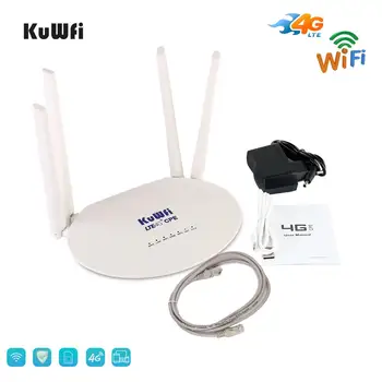 KuWFi 300Mbps 4G LTE, Wifi Rūteris, 3G/4G Sim Kartes Maršrutētāju Atslēgt Bezvadu Maršrutētāju ar 4gab Ārējo Antenu Līdz 32 Wifi Lietotāji