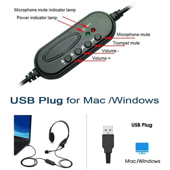 Labu Veselīgu USB Austiņas, Datoru Austiņas ar Mikrofonu Trokšņu Slāpēšanas Viegls Office Biznesa Austiņas