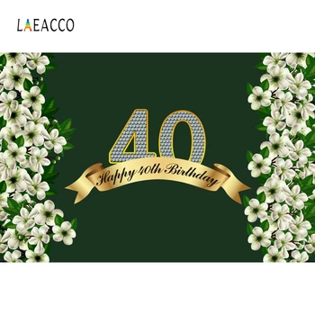Laeacco Laimīgs 40 gadu Jubileju Foto Backdrops Zaļa Fona Ziedi Ģimenes Puses Plakāts Banner Foto Studija Photocall