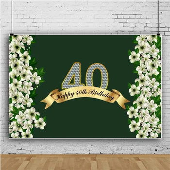 Laeacco Laimīgs 40 gadu Jubileju Foto Backdrops Zaļa Fona Ziedi Ģimenes Puses Plakāts Banner Foto Studija Photocall