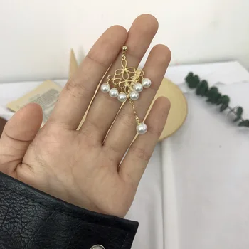 LAMOON S925 Pērles Piliens Auskari Sievietēm 14K Zelta Pārklājumu Vintage Sudraba Smalkas Rotaslietas Ķīnas Ventilators Stila 2019 LMEI084