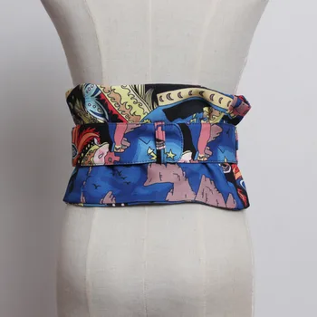 LANMREM 2021. gada Vasaras lentes etnisko stilu drukāšanas cummerbunds sieviešu plašu dekoratīvās krekls, kleita auduma piederumi jostas YJ754