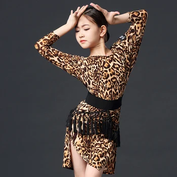 Latīņamerikas Deju Kleita Meitenēm Zaudēt Leopards Drukāt Praksi Apģērbu Bērniem Rumba, Cha Cha, Samba Tango Darbības Valkāt Bērni DN4699
