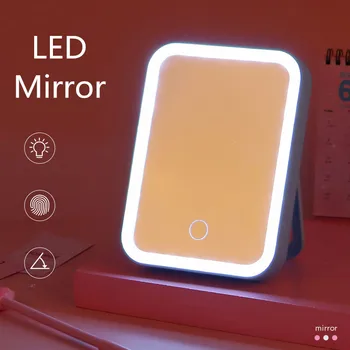 LED Aplauzums Spogulis Ar Gaismas USB Mērci Spogulis Ar Palielināmo Touch Screen Iedomība Spoguļi Galda Virsmā Spogulis rozā krāsā