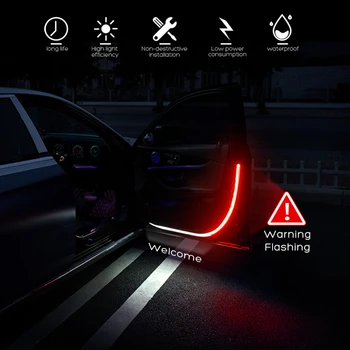 LED Auto Interjera Durvju Atvēršana Brīdinājuma Gaismas 120cm Drošības Strobe Mirgojošs Signāls, Lampu Sloksnes Auto Piederumi Apkārtējās Gaismas, 12V