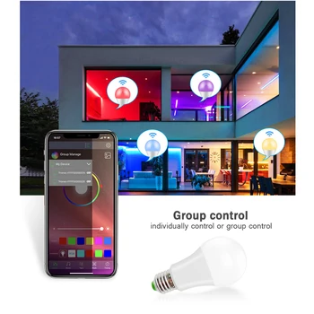 LED Bluetooth Spuldzes Gaismas Intensitāti RGB Krāsu Maiņa 15W E27 Grupu Vadības Atmiņas Funkcija Multi-Krāsu Apdares Personu Ģimenes