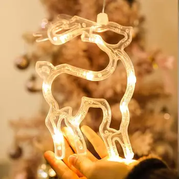 LED Ziemassvētku Gaismas Akumulatora enerģiju Ziemassvētku Eglīte, Sniegavīrs Elk Lustra Iekštelpu Āra Stikls Logu piesūcekni Gaismas
