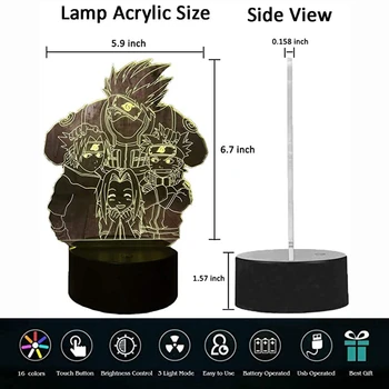 LEDGLE 3d Led Nakts Gaisma Bērniem Sensoru Lampas Guļamistabas Nightlight Naruto Galda Galda Lampa Mazulis, Zēns Chiren Draudzība Ziemassvētku Dāvanu