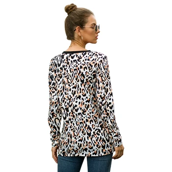 Leopards Drukāt Sieviešu T krekls 2020 Rudens Ziemas o-veida kakla Sievietēm, Topi Gadījuma garām Piedurknēm Dāmas t-veida Topi, Sieviešu Drēbes, T-krekls