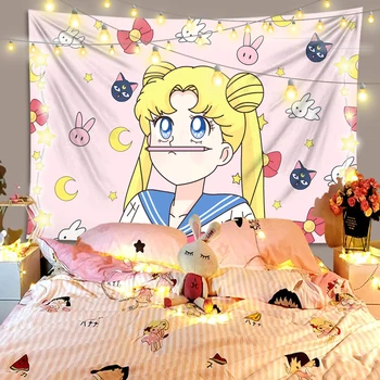 LEVOO Meitenes Istaba Gobelēns Anime Sailor Moon Koledžas Kopmītnes Sienas Karājas Guļamistabas Istabas Interjeru Kopmītnē Sienas Audums Poliesteris Auduma