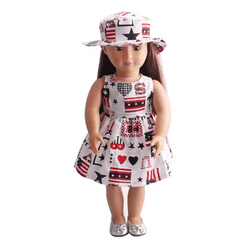 Leļļu apģērbs Drukas kleita + cepure rotaļlietas piederumi 18 collu Meitene lelle un 43 cm baby lelle c217