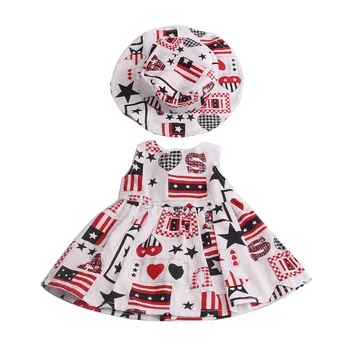 Leļļu apģērbs Drukas kleita + cepure rotaļlietas piederumi 18 collu Meitene lelle un 43 cm baby lelle c217