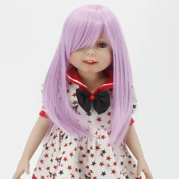 Leļļu Piederumi, Purpura Krāsa Gari Taisni mati, ar Bangs Leļļu Parūkas Amerikāņu Lelles Meitene 18