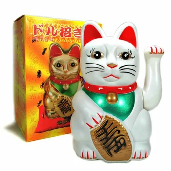 [ Lido Ērglis ] Ķīniešu Feng Shui Beckoning Kaķis Bagātību Balts Ilgviļņu Laimi/ Lucky Cat 6