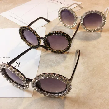 Lielgabarīta Rhinestone Dāmas Saulesbrilles Kārta Zīmola Dizainere Melna Balta Lielu Rāmi Saulesbrilles Sieviešu Dimanta Brilles UV400