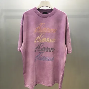 Lielgabarīta Tie krāsa violeta zaļa We11done T Kreklu apdruka Vīriešu Sieviešu Varavīksnes burtiem T-krekls, t-veida, xxxtentacion harajuku