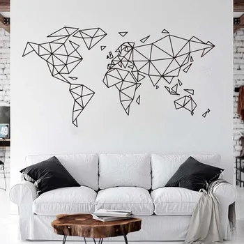 Liels Ģeometrisko Pasaules Kartes, Sienas Uzlīmes, Office Klasē Ģeometrisko Pasaules Kartē Ceļojumu Globālā Zemes Sienas Decal Guļamistaba Vinila Dekori