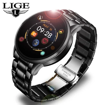 LIGE Tērauda Band Smart Skatīties Vīriešiem, Fitnesa Tracker sirdsdarbība, Asins Spiediena Monitoru, Sporta Ūdensizturīgs Smartwatch Android, IOS