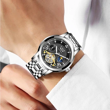 LIGE Vīriešu luksus Automātiskā Mehāniskā Skatīties Klasiskie Biznesa Skatīties Vīrieši Tourbillon Ūdensizturīgs Vīriešu rokas Pulkstenis Relogio Masculino+Kaste