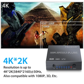 LiNKFOR HDMI Audio Converter, 5x1 HDMI Slēdzis ar Audio Extractor HDMI Komutatoru Ar INFRASARKANO staru Tālvadības pults Atbalsta 4K 3D HDMI Slēdzis