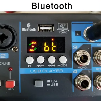 LOMOEHO AM-04 2 Mono + 1 Stereo 4 Kanāli Bluetooth USB 48V Phantom Profesionālās DJ Audio Mikseris