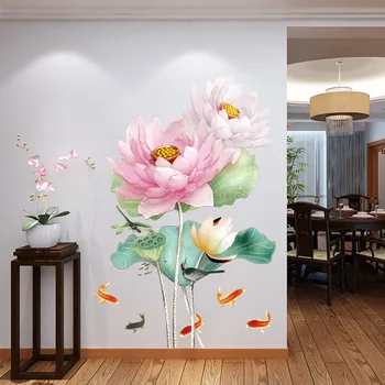 Lotus Sienas Uzlīmes 3D Ziedu Tapetes Pusaudzis, Vannas istaba, Guļamistaba, Dzīvojamā Istaba Dekori Estētisko 2020. Gadam Karstā Sienas Uzlīmes Wallstickers