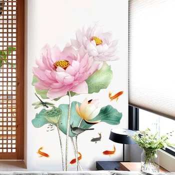 Lotus Sienas Uzlīmes 3D Ziedu Tapetes Pusaudzis, Vannas istaba, Guļamistaba, Dzīvojamā Istaba Dekori Estētisko 2020. Gadam Karstā Sienas Uzlīmes Wallstickers