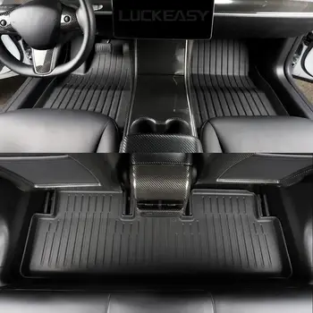 LUCKEASY Floot paklāji un atpakaļ, bagāžnieka paklāji Tesla Model 3 2017-2021 Visos Laika apstākļos Ūdensdrošs un Ērts kāju spilventiņu model3