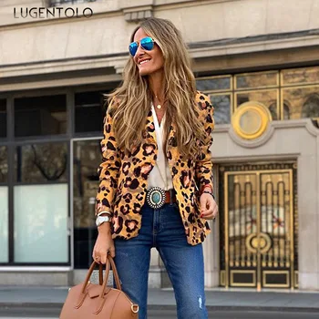 Lugentolo Žakete Feminino Sievietēm Piestāv Pavasara Rudens Slim Fit Modes Leopard Dāma Ar Sprādzi Garo Piedurkņu Dāma Jaunu Bleizeri