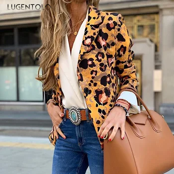 Lugentolo Žakete Feminino Sievietēm Piestāv Pavasara Rudens Slim Fit Modes Leopard Dāma Ar Sprādzi Garo Piedurkņu Dāma Jaunu Bleizeri