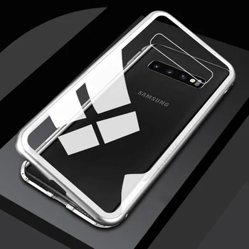 Luksusa Magnētisko uz Lietu 360 Front+Back Double-Sided 9H Rūdīta Stikla Samsung Galaxy S10 S10E 10 Plus G973 G970 G975 gadījumā