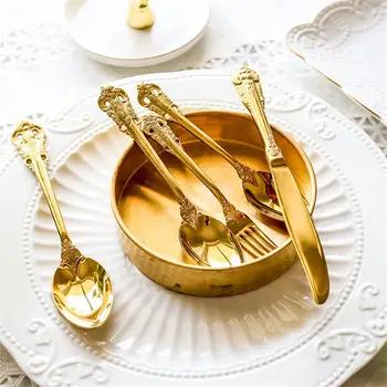 Luksusa Zelta Vakariņas Uzstādīt Vintage Western Gold Plated Galda Piederumi No Nerūsējoša Tērauda Nazi, Dakšiņu Komplekts Sudraba Dinnerware Sudraba Galda Piederumi