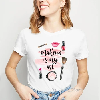 Lūpu lūpām t krekls grafikas tees sievietes Make Up Ir Mana Māksla vēstuli print t-krekls camiseta mujer vogue t femme streetwear