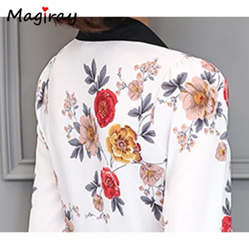 Magiray Ziedu Elegants Sieviešu Blūze Ar Garām Piedurknēm Atloks, Atšķirībā Vintage Plus Lieluma Biroja Dāma Balts Krekls Korejiešu Sieviete Top C462