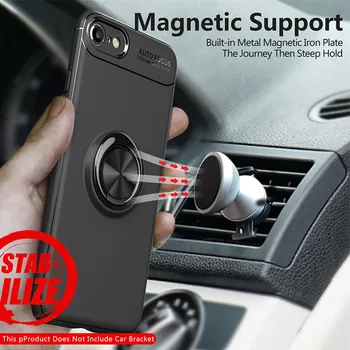 Magnētiskā Adsorbcijas Iphone 7 8 Gadījumā Luksusa Auto 360 Gredzenu Turētājs Stāvēt Telefonu Gadījumos Silikona Tpu Aizmugurējo Vāciņu priekš iPhone 8 Coque