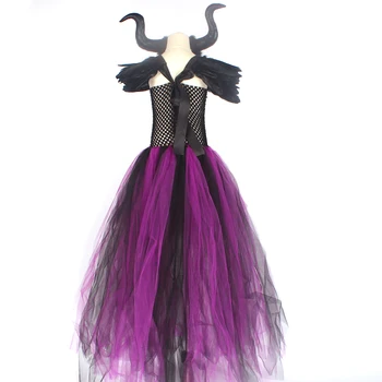 Maleficent Ļauno Karalieni Meitenes Tutu Kleitu un Ragi Halloween Cosplay Raganu Kostīmu Bērniem Puse Kleita Bērnu ziemassvētku drēbes