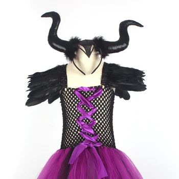 Maleficent Ļauno Karalieni Meitenes Tutu Kleitu un Ragi Halloween Cosplay Raganu Kostīmu Bērniem Puse Kleita Bērnu ziemassvētku drēbes
