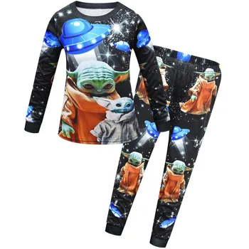 Mandalorian Bērnu Yoda Apģērbu Komplekts Lielo Bērnu Homewear Zēnu Pidžamas Komplekts Bērniem Zemāko T-krekls Sleepwear Anime Cosplay Kostīmi