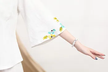 Mandarin Apkakles Drukāt Zieds Tang Apģērbu Jauno Dāmu Topi Lielajam 3XL Tradicionālo Blūze Elegants Sievietes Puses Vintage Drēbes