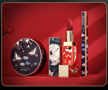 Mansly Ķīniešu stila grima komplekts dāvanu kastē gaisa spilvenu BB+2 lūpu krāsa+acu zīmulis pildspalvu